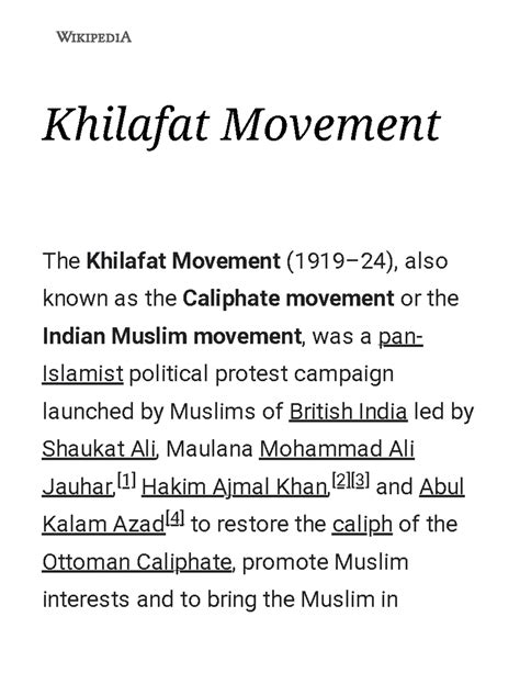 Khilafat Movement - Wikipedia - Khilafat Movement The Khilafat Movement ...