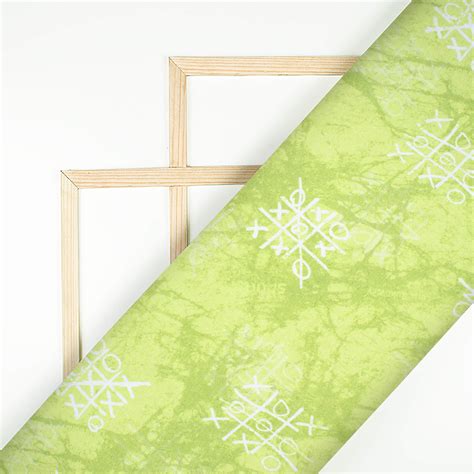 Fern Green And White Quirky Pattern Digital Print Crepe Silk Fabric ...