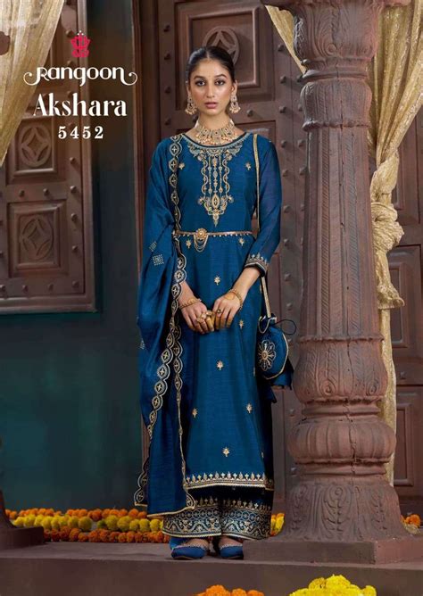 RANGOON AKSHARA SILK FANCY EMBROIDERY DESIGNER READY MADE LADIES SUITS ...