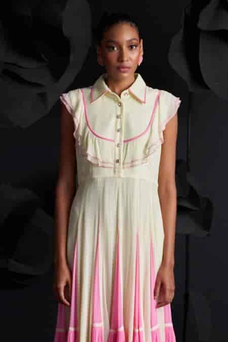 Buy Yellow Viscose, Georgette, Cotton, Silk Fringe Marina Flary Frill ...