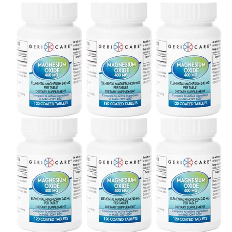 Geri Care Magnesium Oxide 400 mg 120 Tablets Per Bottle (6 Bottles)
