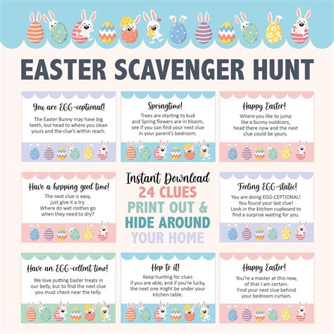 Easter egg scavenger hunt clue cards easter egg hunt clues easter ...
