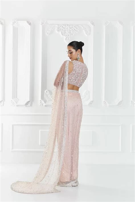 Blush Pink Pearl Embellished Saree Set – Manish Malhotra