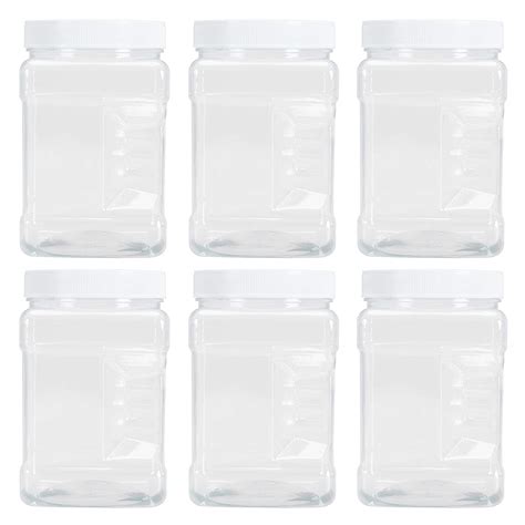 Buy Lawei 6 Pack Square Plastic Jars with Lids, 30 Oz Clear Rectangular ...
