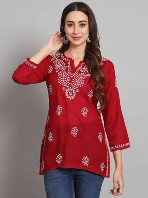 Buy PARAMOUNT CHIKAN Women's Red Ethnic Motifs Hand Embroidered ...