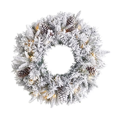 Nearly Natural PVC Flocked White Prelit LED Battery Operated Wreath, 20 ...