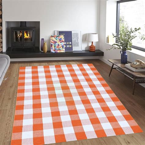 Fall Outdoor Rug Orange Buffalo Plaid Outdoor Rug Cotton Hand-Woven ...
