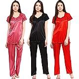 Buy Phalin Women's Satin Plain/Solid Night Suit Set Pack of 2 (rfsuits ...