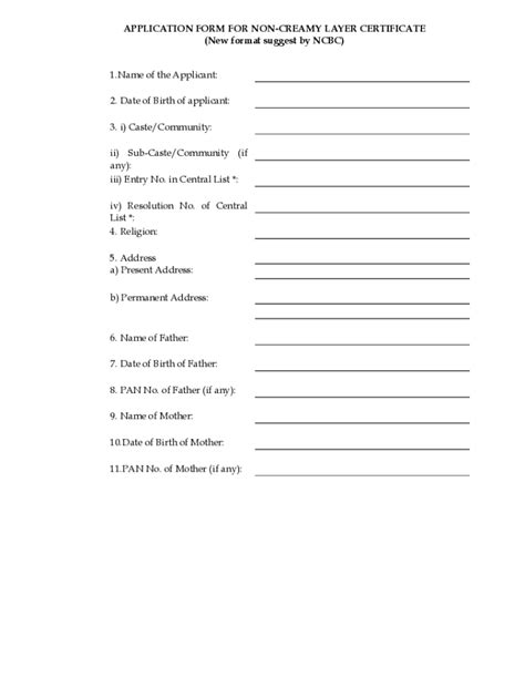 Fillable Online APPLICATION FORM FOR NON-CREAMY LAYER CERTIFICATE ...
