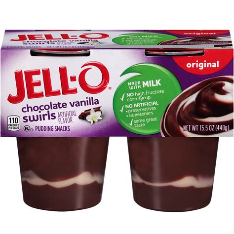 Jell-O Pudding, Chocolate Vanilla Swirls 4ct | FreshDirect