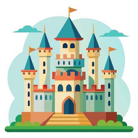 Detailed vector illustration of a castle with turrets walls and a ...