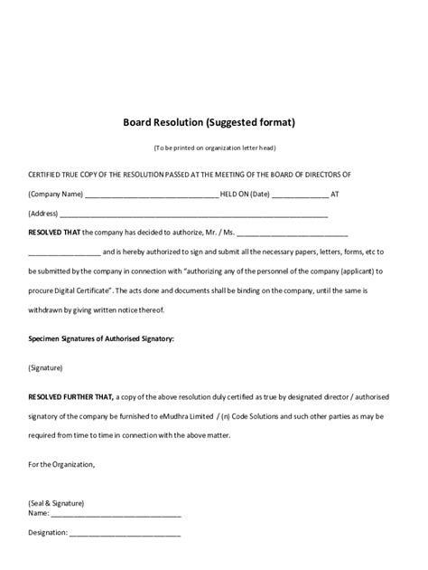 Fillable Online 50 Printable Board Resolution Sample Forms and ...