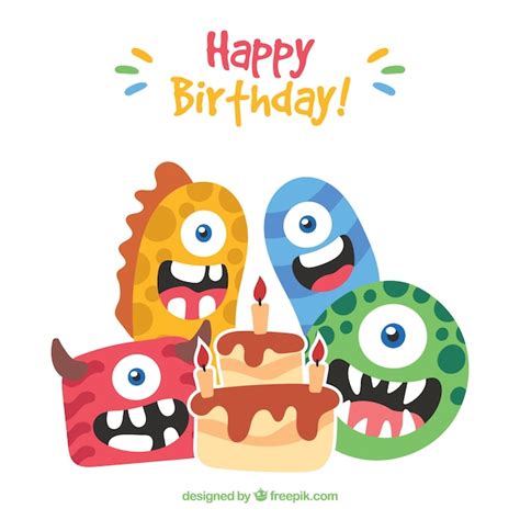 Aniversário de monstros bonitos | Vetor Grátis