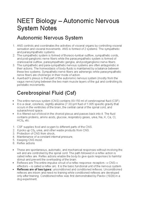 NEET Biology - ANS controls and coordinates the activities of visceral ...