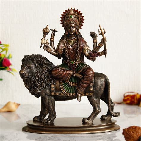 Goddess Durga on Lion Cold Cast Bronze Resin Decorative Figurine ...
