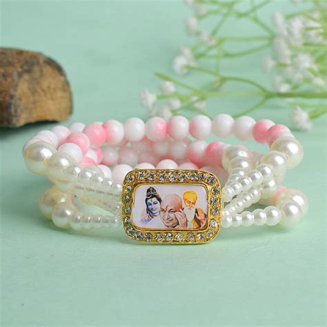 Buy Online | White & Pink Marble White Pearl Guruji Swaroop Bracelet ...