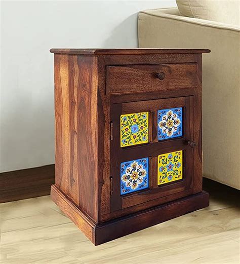 Shree Vaishnavi Tial Bedside Table in Rosewood (Sheesham) End Table ...