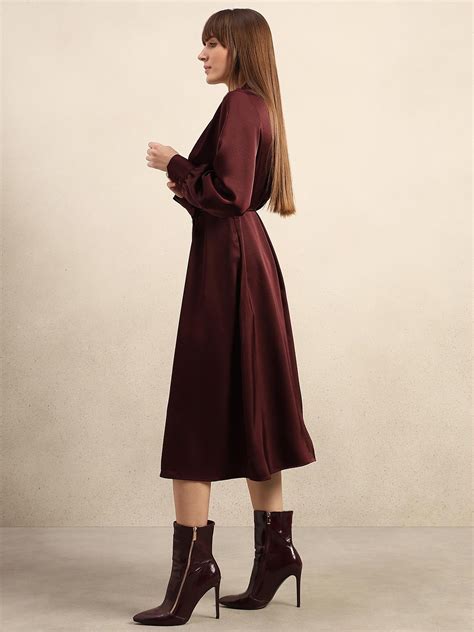 Maroon Satin Midi Dress - VERO MODA