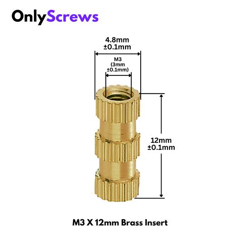 M3 X 12mm Brass Threaded Inserts (Dia. 3mm, Length 12mm) – OnlyScrews