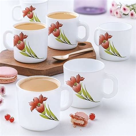 Larah by Borosil Mimosa Opalware Mug Set, 6 Piece, White, 180 Ml ...