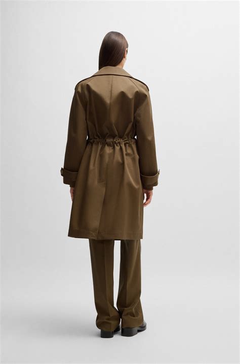 BOSS - Double-breasted coat in water-repellent cotton - Khaki