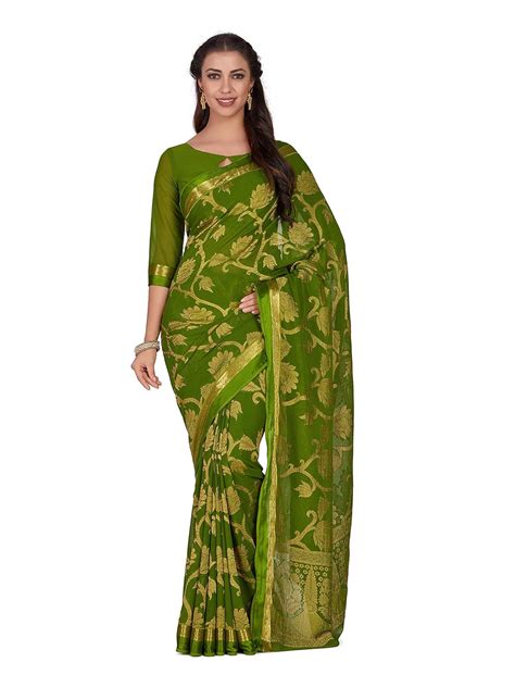 Buy MIMOSA Art Chiffon Wedding saree Kanjivarm Pattu style With Running ...