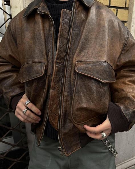 90's Vintage Distressed Brown Leather Bomber Jacket Classic Aviator ...