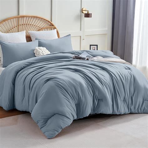 Amazon.com: CozyLux Grayish Blue Comforter Set King Size, 3 Pieces ...