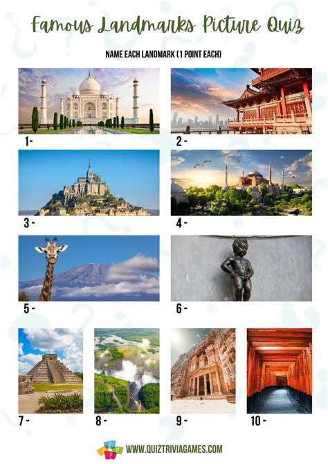Test Your Knowledge with Our Famous Landmarks Picture Quiz Printable — Worksheets Planner
