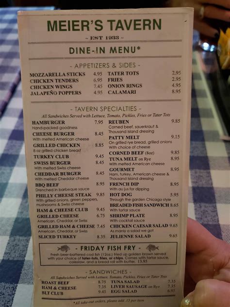 Menu at Meier's Tavern pub & bar, Glenview