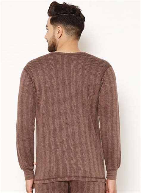 Men Pack Of 2 Brown Striped Thermal Tops