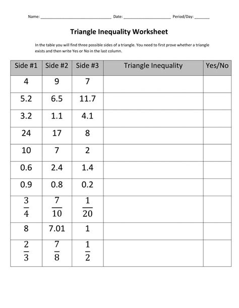 Image result for Triangle Inequality Theorem Worksheet