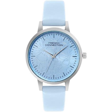 FCUK Silver Case Round Shape Sky Blue Strap Quartz Watch | Sports Direct