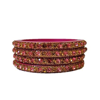 Buy Fushia Pink Stone Chudi, Set of 4, for Dulhan, Women, Girls ...