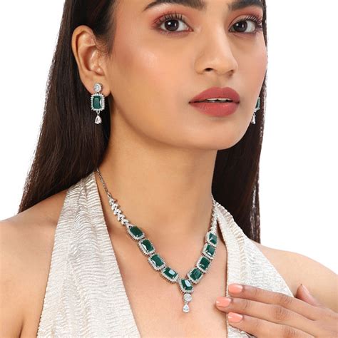Sparkling Elegance Green Stones Necklace Sets – VOYLLA