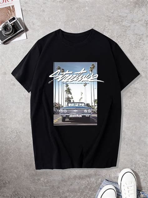 Men Letter & Car Print Tee | Streetwear graphic tees, Printed tees, Tees