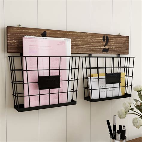 Hanging Double Wire Basket Organizer- Wall Mount Storage, Rustic Style ...