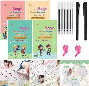 PKM Sank Magic Practice Copybook, (4 BOOK + 10 REFILL+ 1 Pen +1 Grip ...