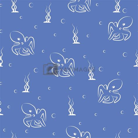Seamless marine pattern with octopus and seaweed. Pattern background ...