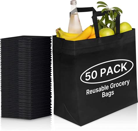 Simply Cool 50 Pack Black Reusable Eco-Friendly Large Grocery Shopping ...