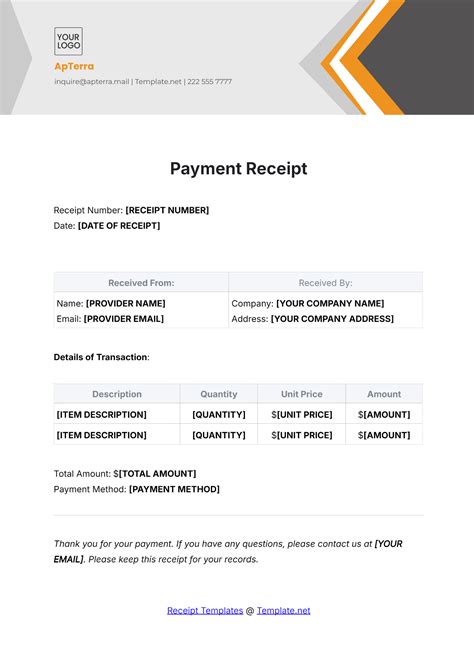 Free Payment Receipt Template to Edit Online