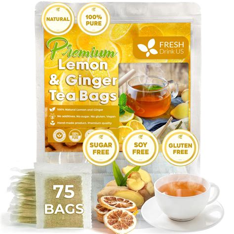 Amazon.com : FreshDrinkUS, Premium 75 Lemon Ginger Tea Bags, 100% ...