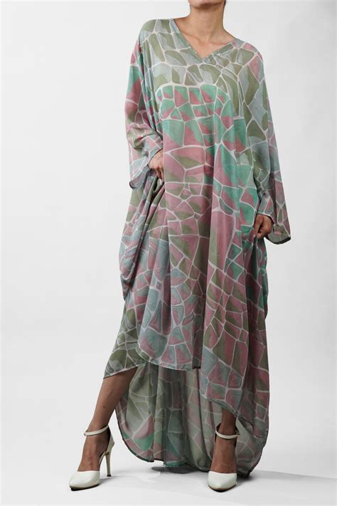 Oversized Marble Printed Kaftan Dress - Green & Pink – Nolabels