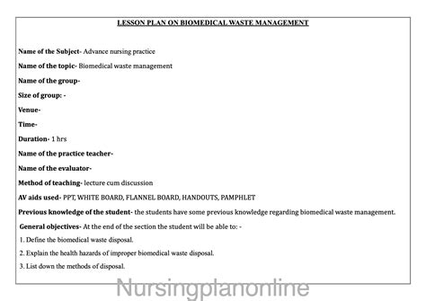 LESSON PLAN ON BIOMEDICAL WASTE MANAGEMENT – Nursing Plan Online