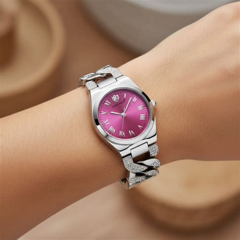 ELORA Egyptian Stone Silver Bracelet Watch — Dark Pink Dial – SansiMayo