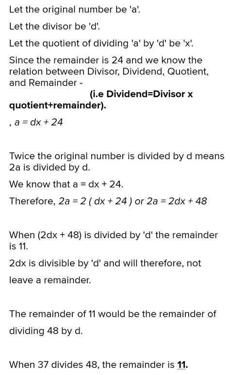 A number a when divisible by b leaves the remainder 24 when 2a is ...