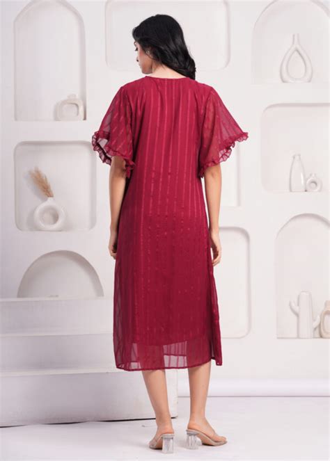 Maroon Solid Flared Calf Length Dress – JC4U
