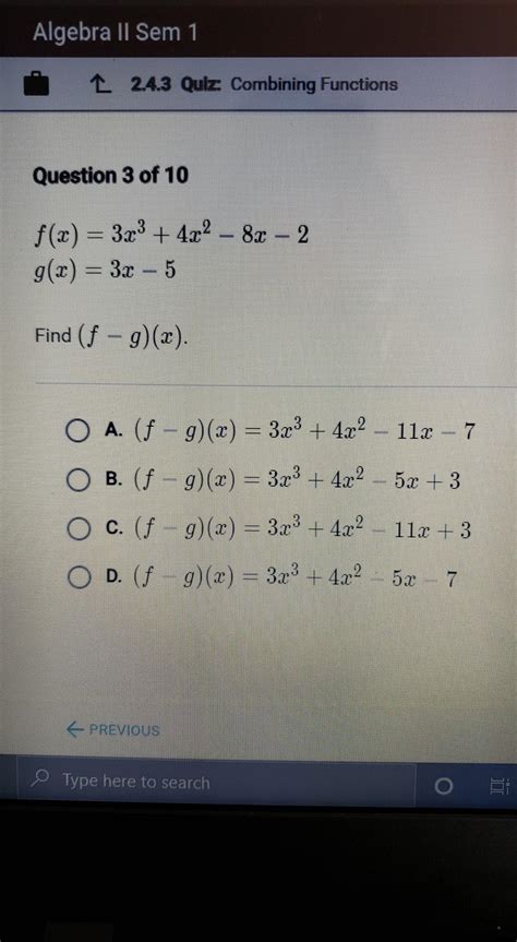f(x) = 3x3+4x2-8x-2 g(x) = 3x-5 find (f-g)(x) - Brainly.in