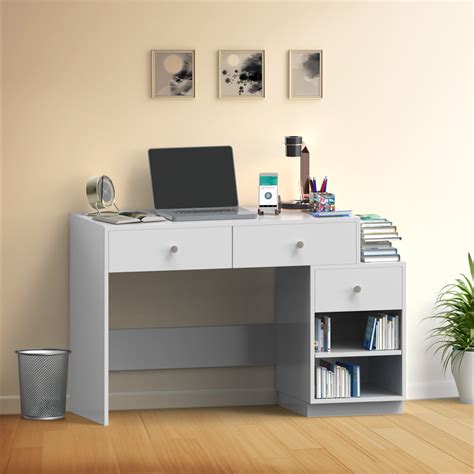 Victor Study Table with Drawers and Storage - Frosty White | Neehv Home ...