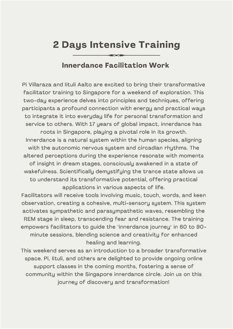 2 Days Intensive Training - Innerdance Facilitation Work, Poh Leng ...